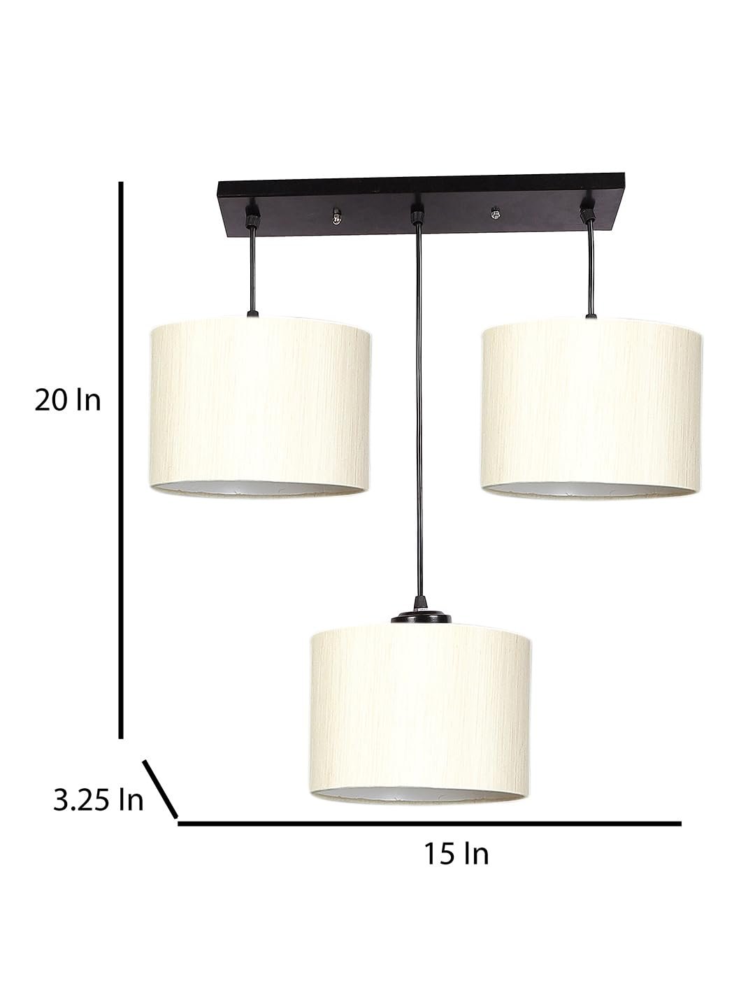 Off-White Cotton Round Drum Cluster Hanging Lamp (15X3.25X20) Inches