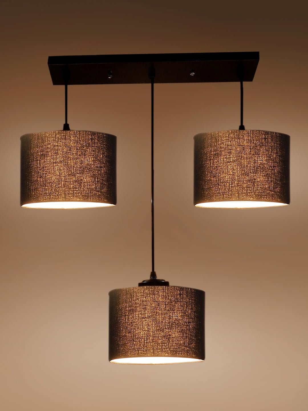 Black Cotton Round Drum Cluster Hanging Lamp (15X3.25X20) Inches