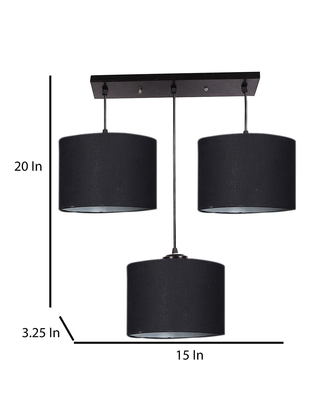 Black Cotton Round Drum Cluster Hanging Lamp (15X3.25X20) Inches