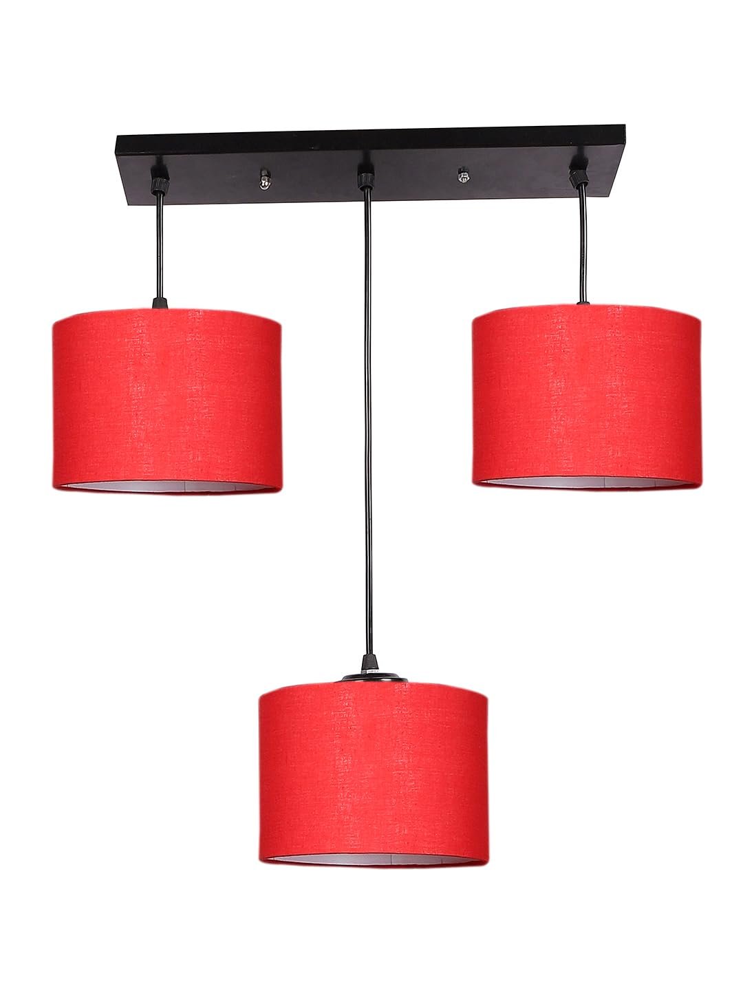 Red Cotton Round Drum Cluster Hanging Lamp (15X3.25X20) Inches