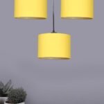 Yellow Cotton Round Drum Cluster Hanging Lamp (15X3.25X20) Inches
