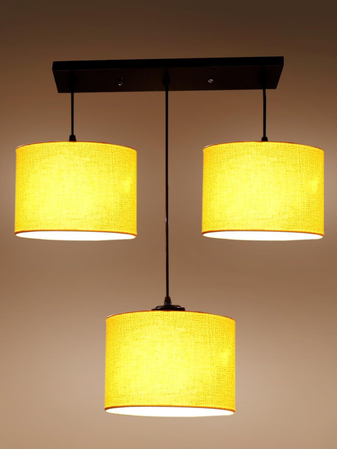 Yellow Cotton Round Drum Cluster Hanging Lamp (15X3.25X20) Inches
