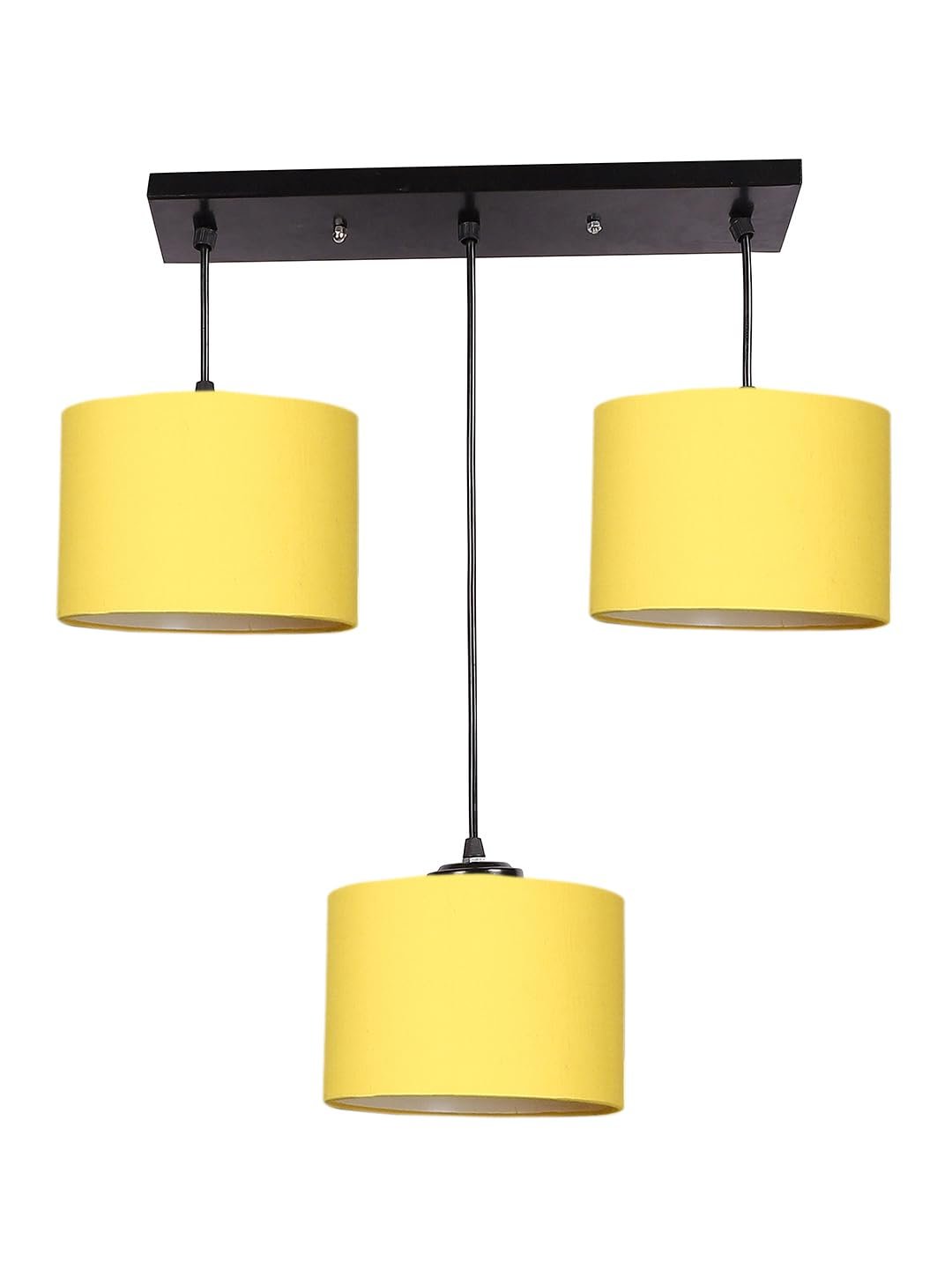 Yellow Cotton Round Drum Cluster Hanging Lamp (15X3.25X20) Inches