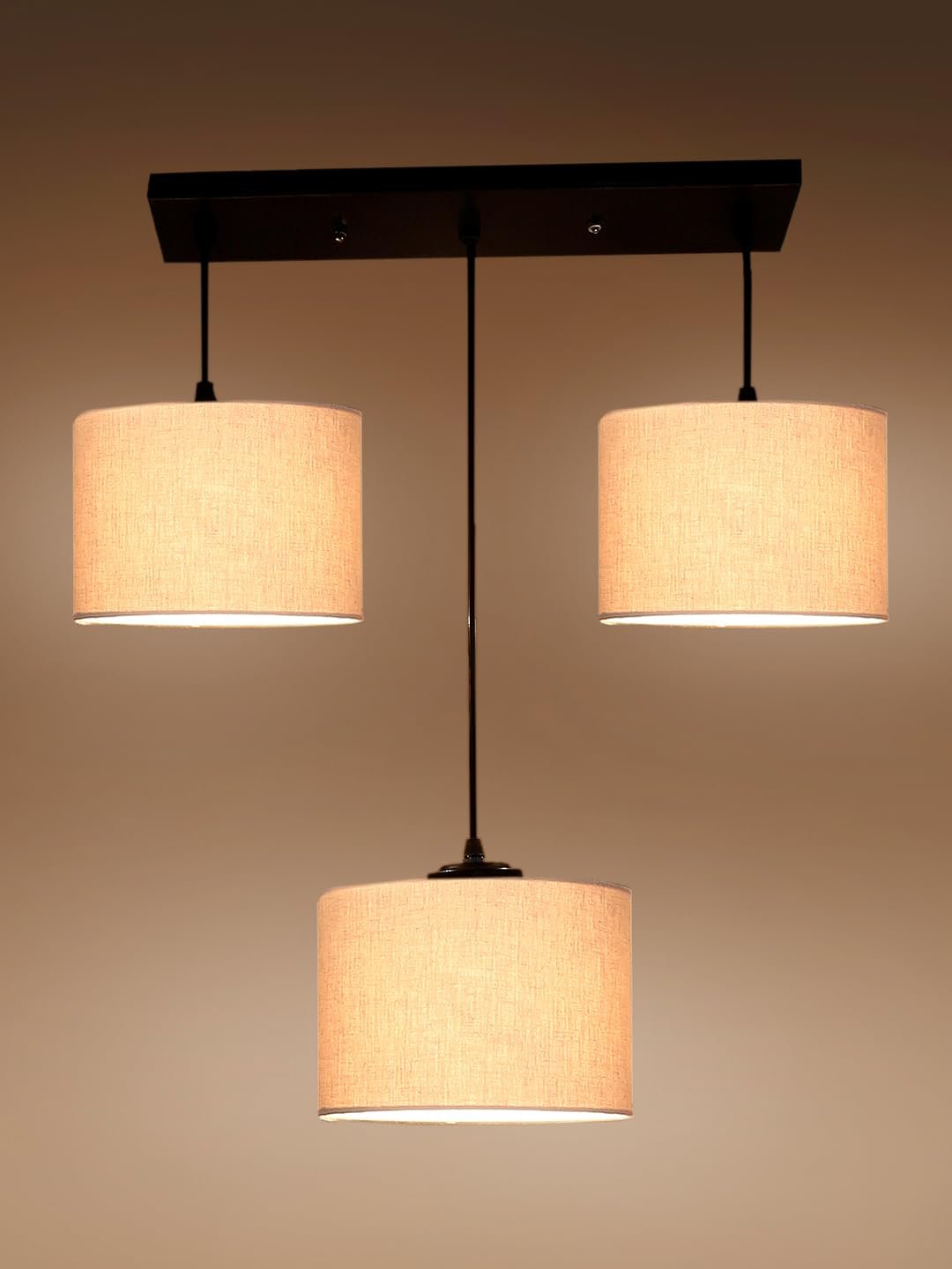 Grey Cotton Round Drum Cluster Hanging Lamp (15X3.25X20) Inches