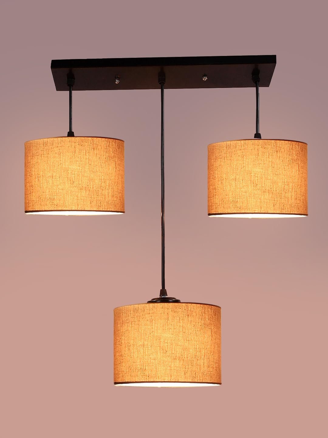 Grey Cotton Round Drum Cluster Hanging Lamp (15X3.25X20) Inches