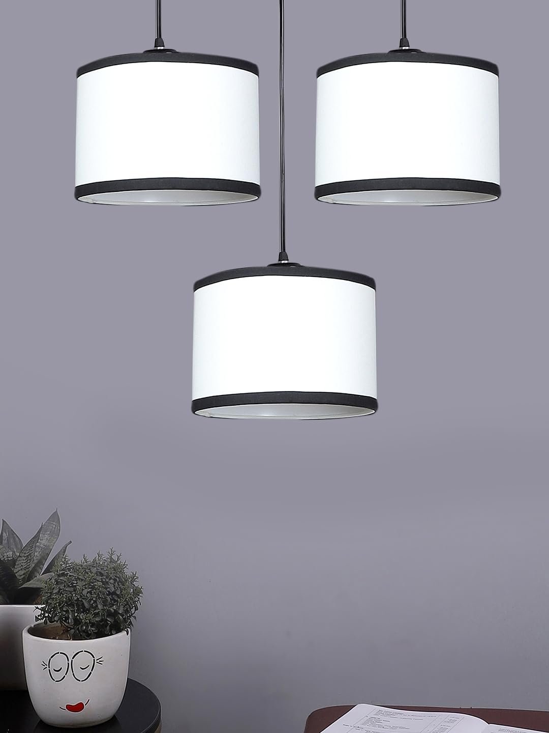 Multicolor Cotton Round Drum Cluster Hanging Lamp (15X3.25X20) Inches