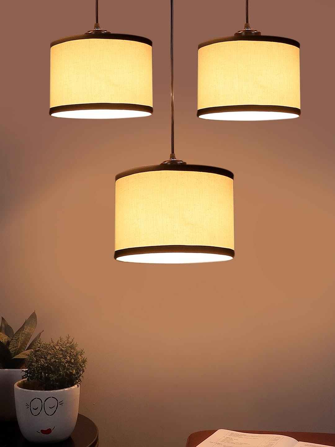 Multicolor Cotton Round Drum Cluster Hanging Lamp (15X3.25X20) Inches