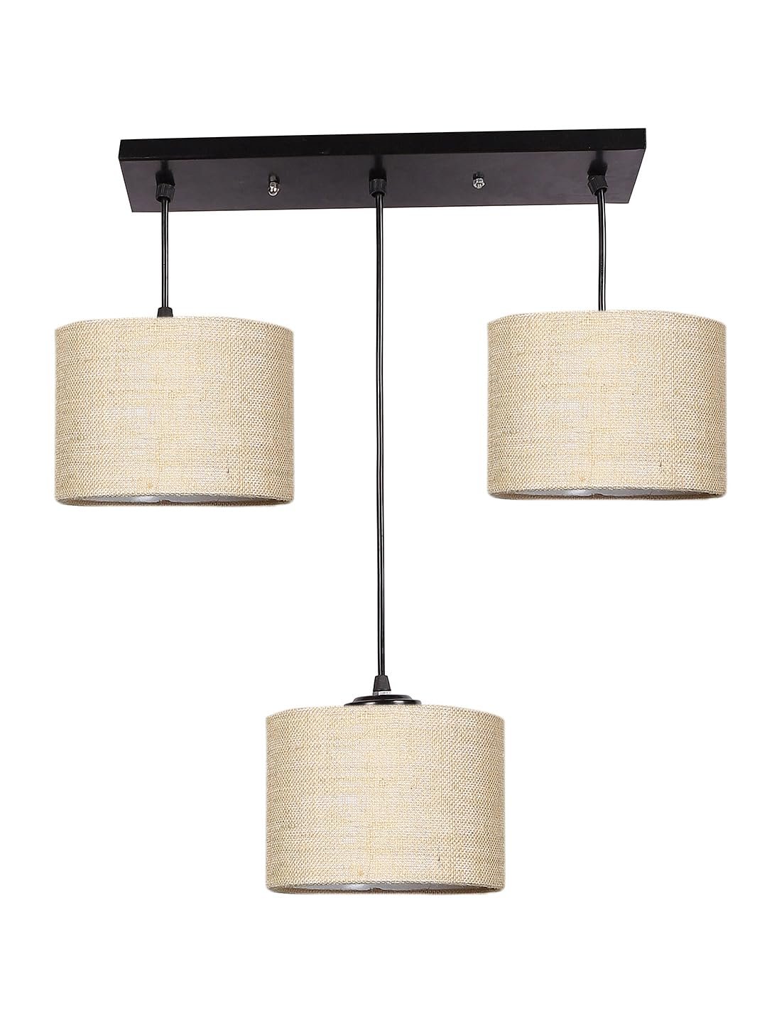 Beige Jute Round Drum Cluster Hanging Lamp (15X3.25X20) Inches