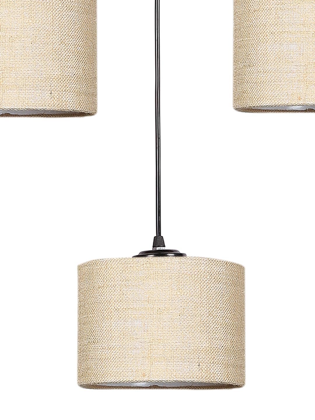 Beige Jute Round Drum Cluster Hanging Lamp (15X3.25X20) Inches
