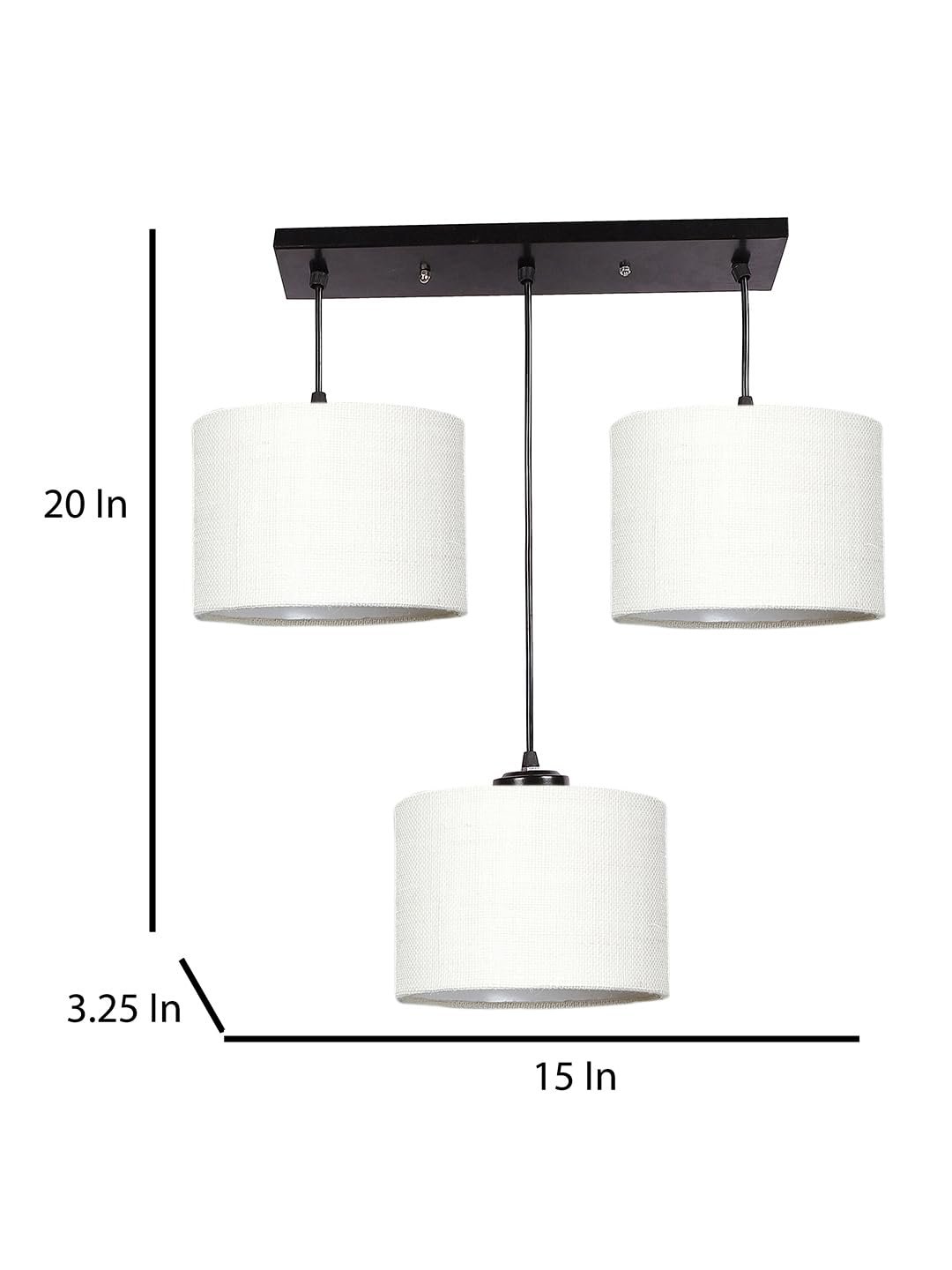 White Jute Round Drum Cluster Hanging Lamp (15X3.25X20) Inches