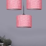 Pink Jute Round Drum Cluster Hanging Lamp (15X3.25X20) Inches
