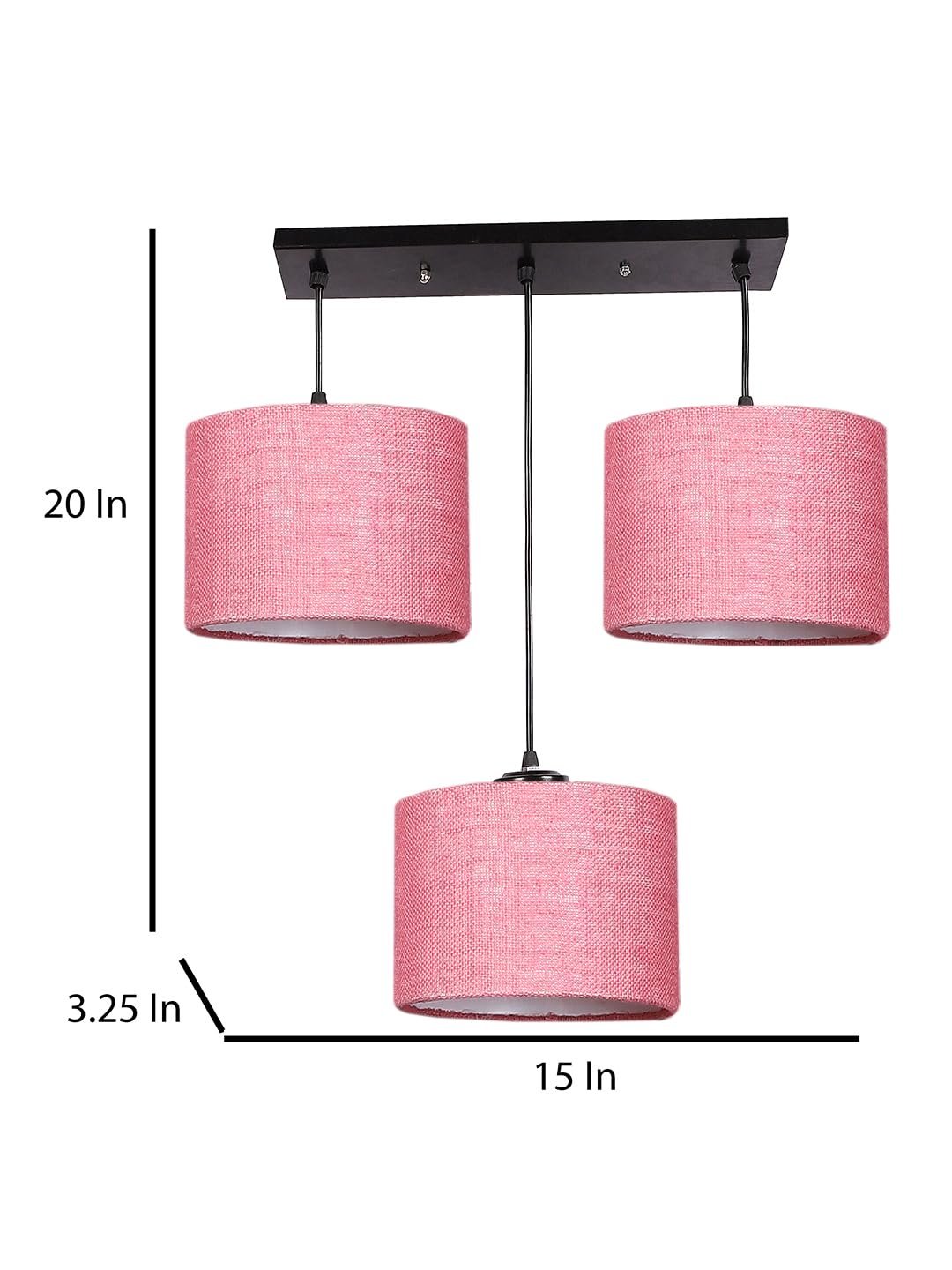 Pink Jute Round Drum Cluster Hanging Lamp (15X3.25X20) Inches