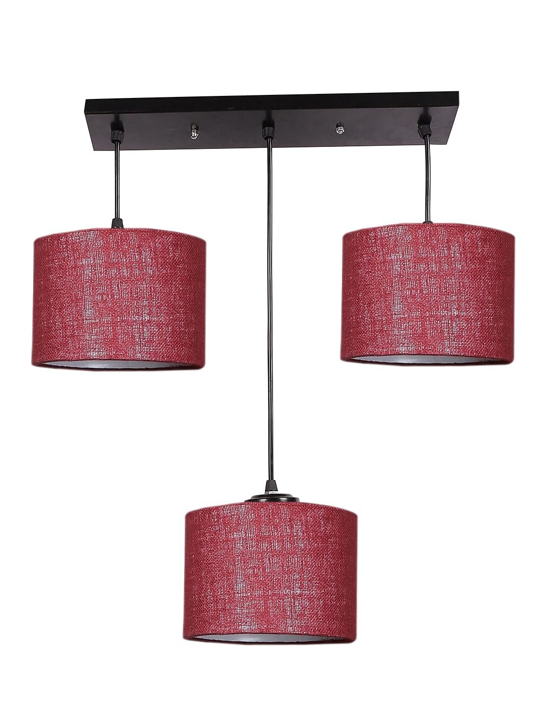 Maroon Jute Round Drum Cluster Hanging Lamp (15X3.25X20) Inches