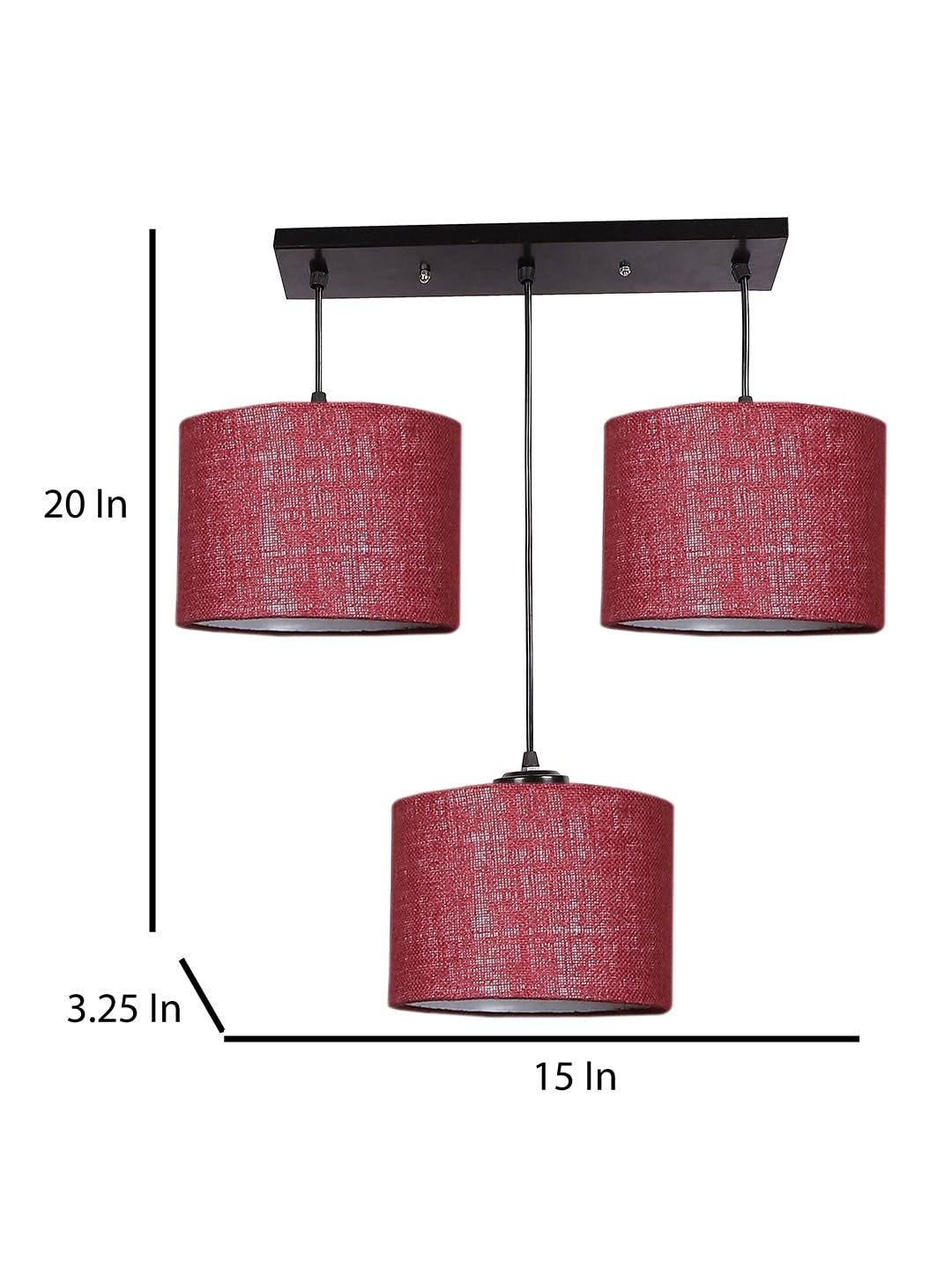 Maroon Jute Round Drum Cluster Hanging Lamp (15X3.25X20) Inches
