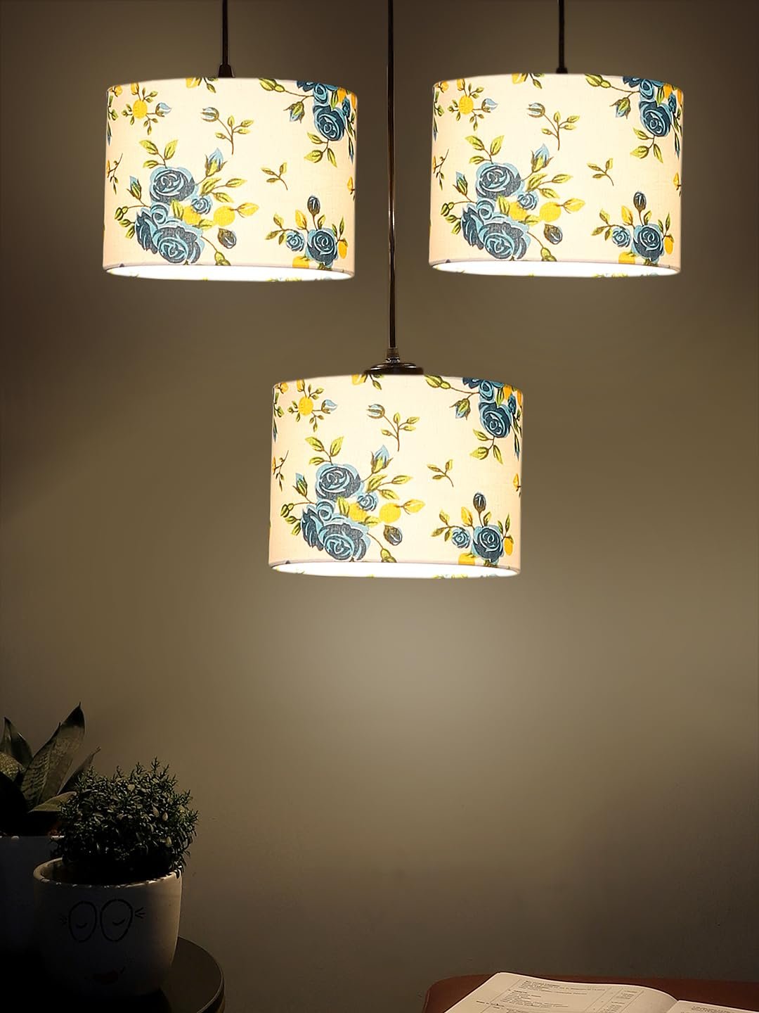 Multicolor Cotton Round Drum Cluster Hanging Lamp (15X3.25X20) Inches-A