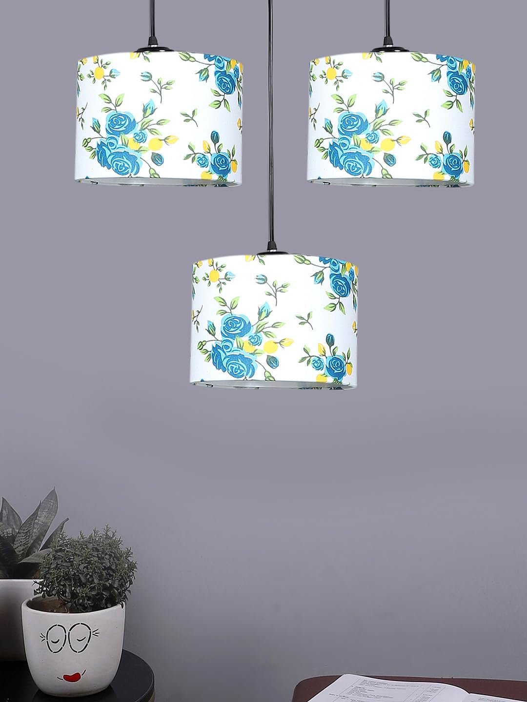 Multicolor Cotton Round Drum Cluster Hanging Lamp (15X3.25X20) Inches-A