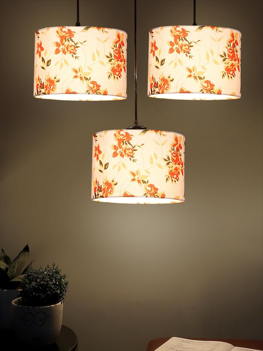 Multicolor Cotton Round Drum Cluster Hanging Lamp (15X3.25X20) Inches-B