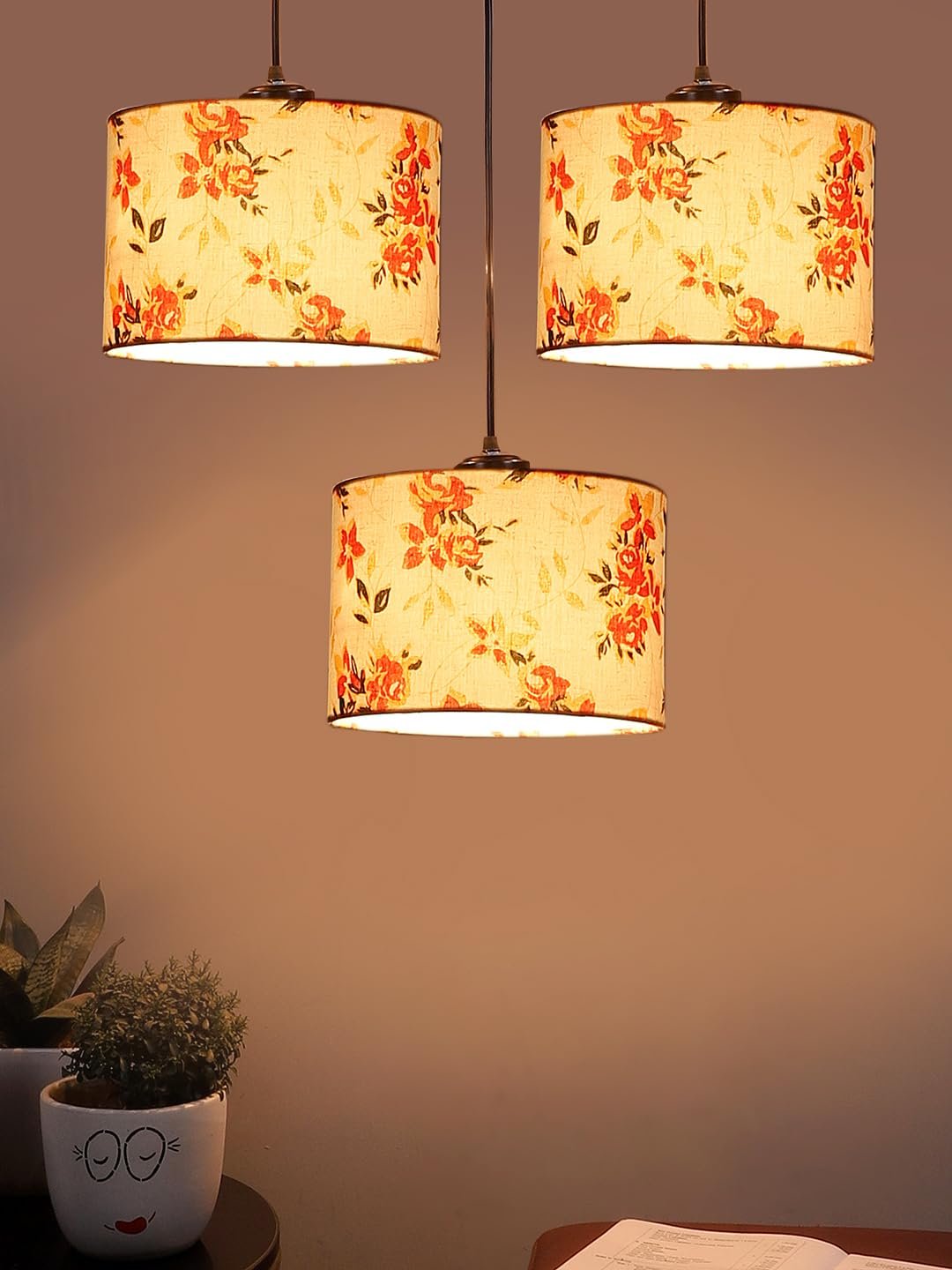 Multicolor Cotton Round Drum Cluster Hanging Lamp (15X3.25X20) Inches-B