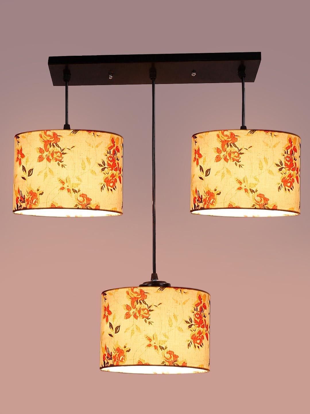 Multicolor Cotton Round Drum Cluster Hanging Lamp (15X3.25X20) Inches-B