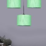 Green Jute Round Drum Cluster Hanging Lamp (15X3.25X20) Inches