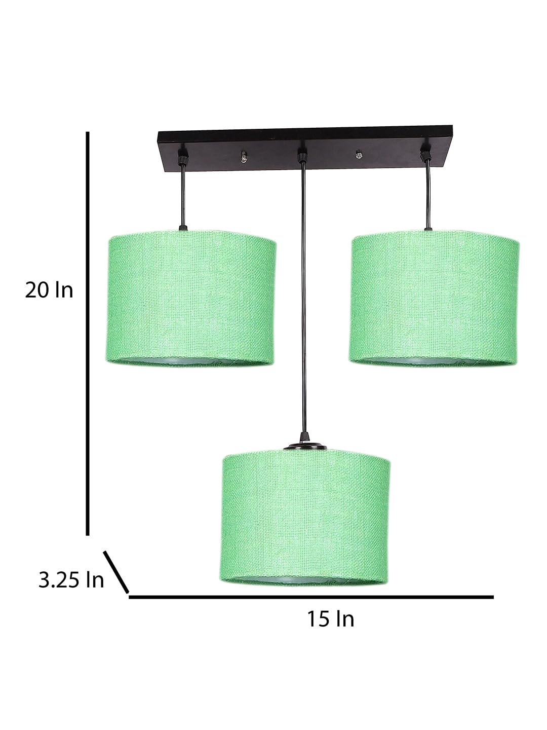 Green Jute Round Drum Cluster Hanging Lamp (15X3.25X20) Inches
