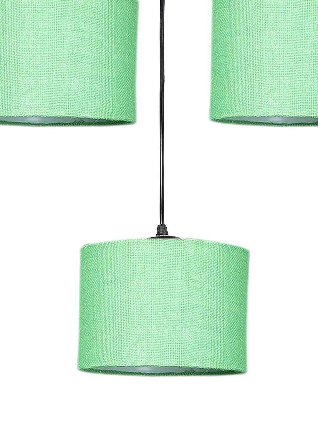 Green Jute Round Drum Cluster Hanging Lamp (15X3.25X20) Inches
