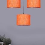 Orange Jute Round Drum Cluster Hanging Lamp (15X3.25X20) Inches