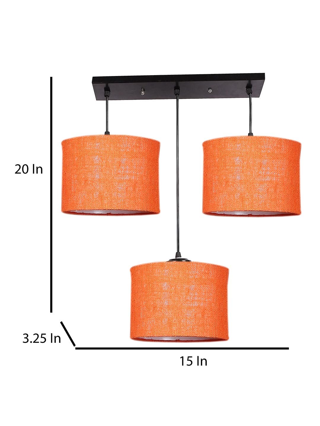 Orange Jute Round Drum Cluster Hanging Lamp (15X3.25X20) Inches