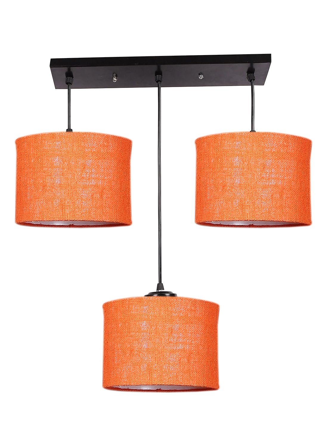 Orange Jute Round Drum Cluster Hanging Lamp (15X3.25X20) Inches