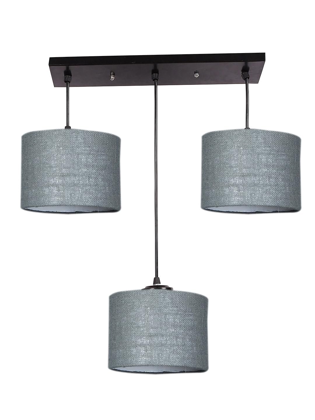 Grey Jute Round Drum Cluster Hanging Lamp (15X3.25X20) Inches