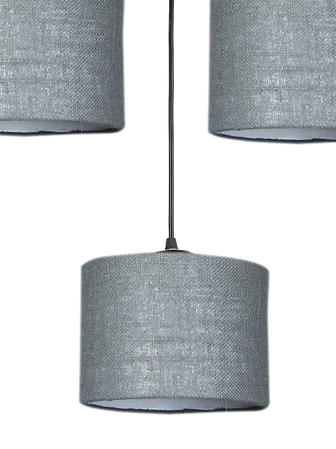 Grey Jute Round Drum Cluster Hanging Lamp (15X3.25X20) Inches