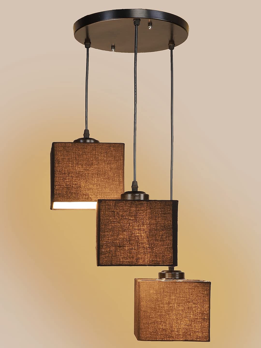 Black Cotton Square Cluster Hanging Lamp (10x10x27) Inches