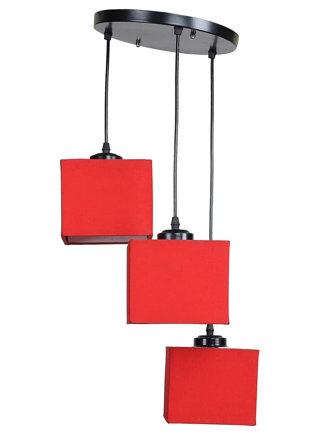 Red Cotton Square Cluster Hanging Lamp (10x10x27) Inches
