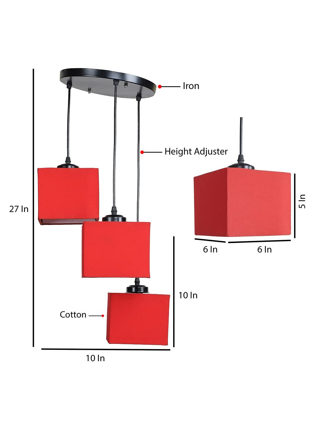 Red Cotton Square Cluster Hanging Lamp (10x10x27) Inches