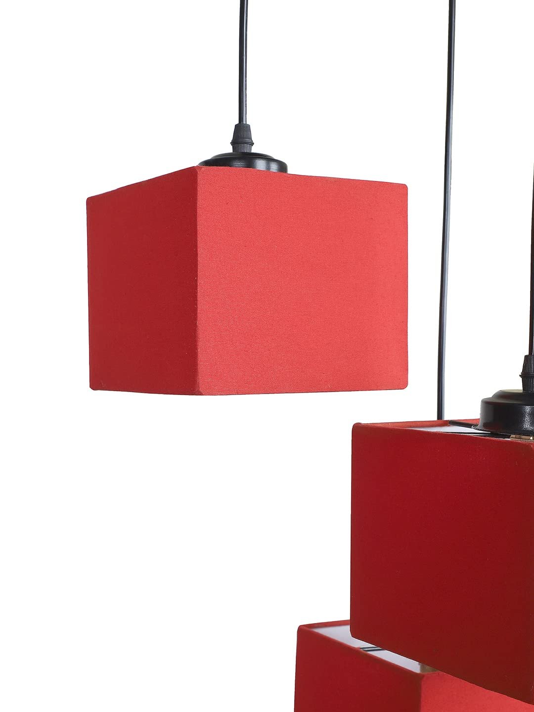 Red Cotton Square Cluster Hanging Lamp (10x10x27) Inches