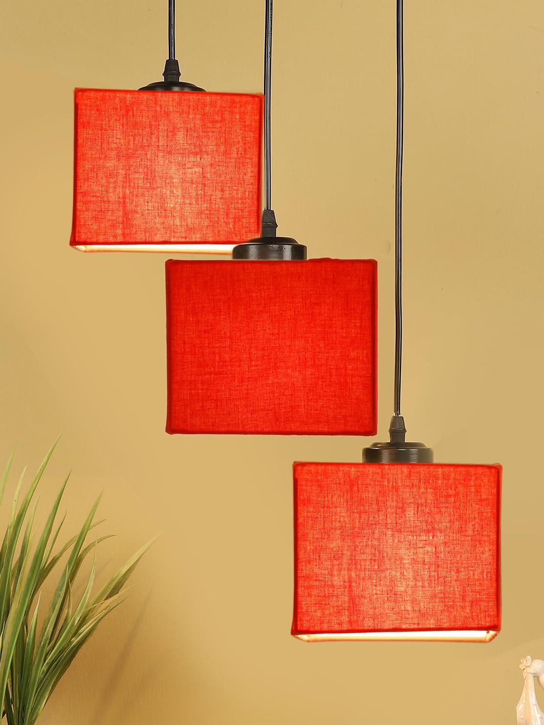 Orange Cotton Square Cluster Hanging Lamp (10x10x27) Inches