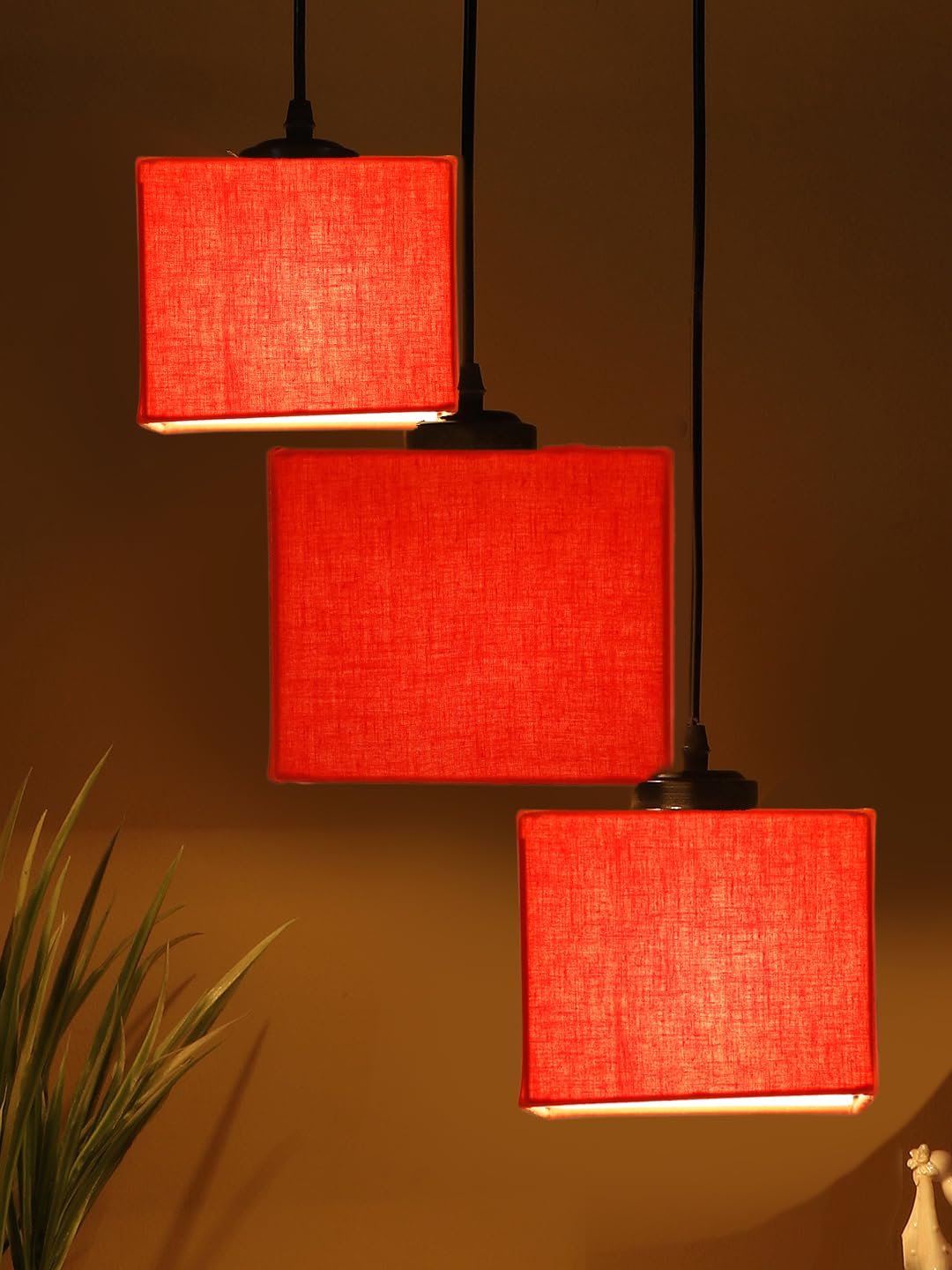 Orange Cotton Square Cluster Hanging Lamp (10x10x27) Inches