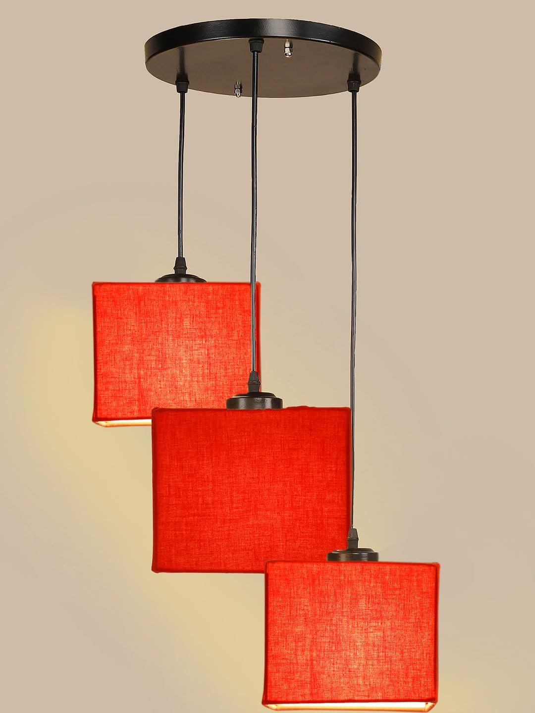 Orange Cotton Square Cluster Hanging Lamp (10x10x27) Inches