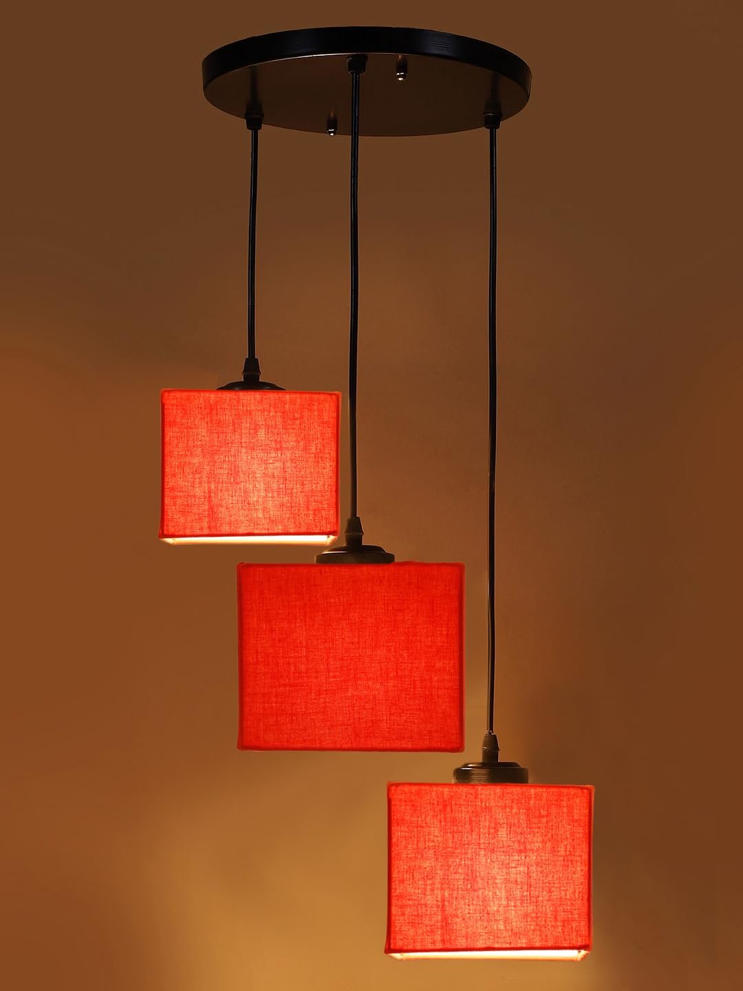 Orange Cotton Square Cluster Hanging Lamp (10x10x27) Inches
