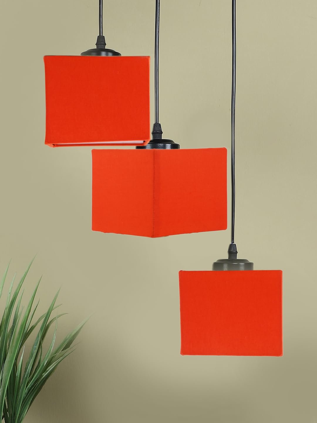 Orange Cotton Square Cluster Hanging Lamp (10x10x27) Inches