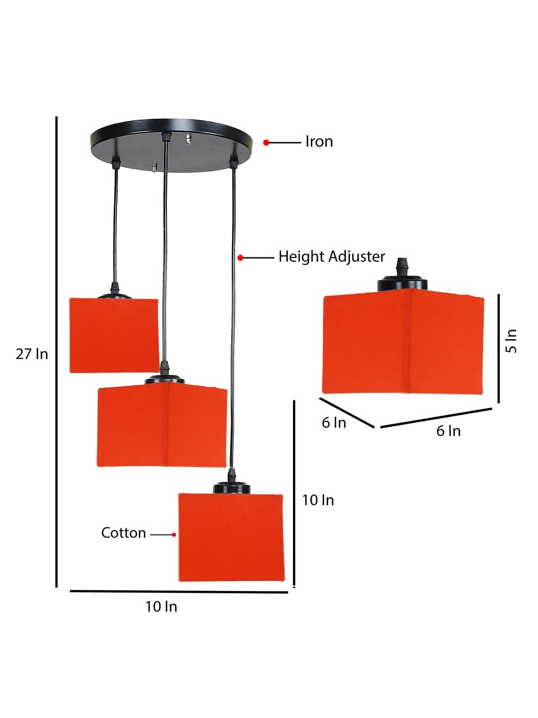Orange Cotton Square Cluster Hanging Lamp (10x10x27) Inches
