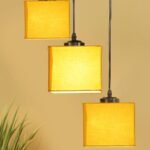 Yellow Cotton Square Cluster Hanging Lamp (10x10x27) Inches