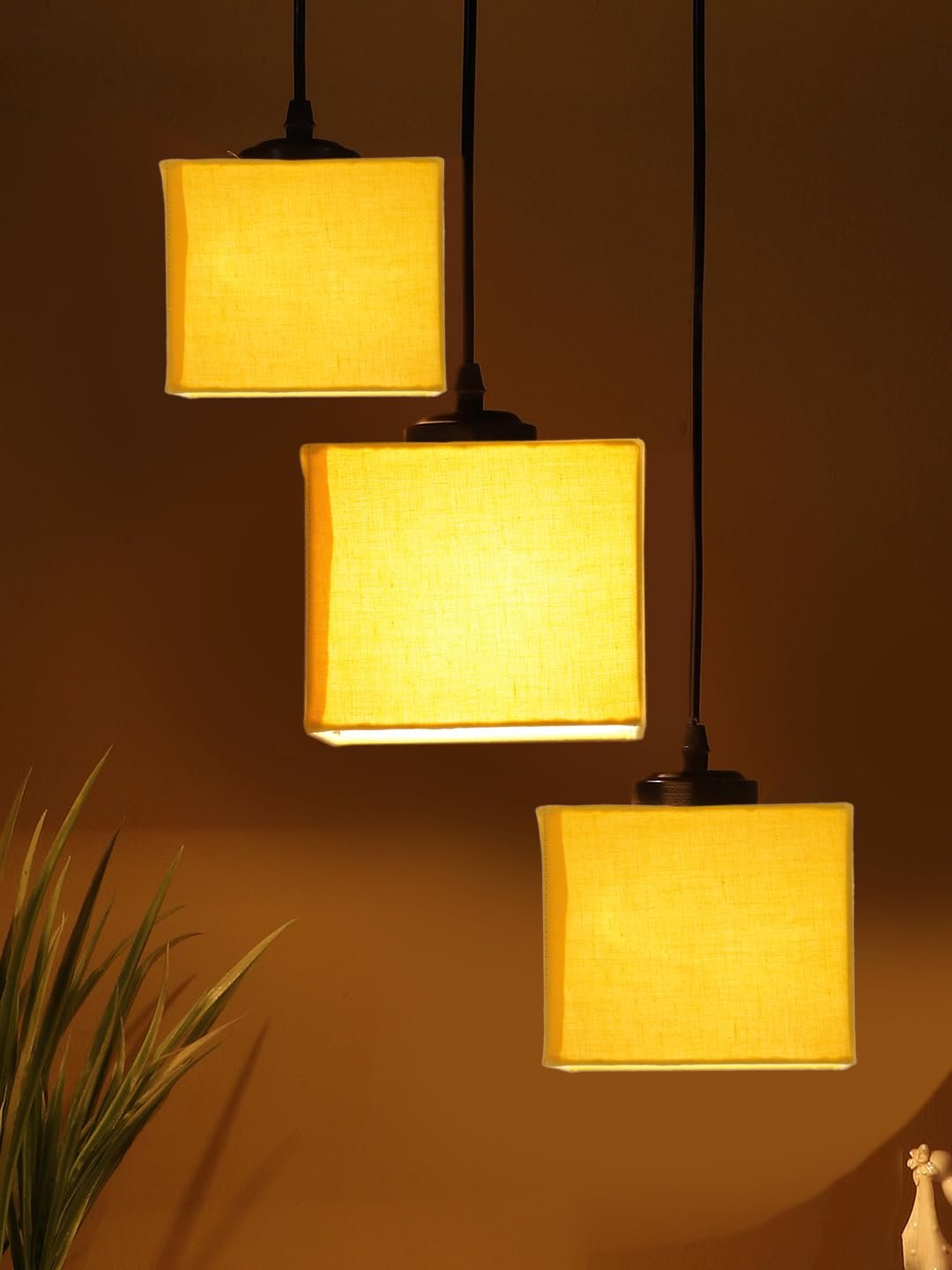 Yellow Cotton Square Cluster Hanging Lamp (10x10x27) Inches