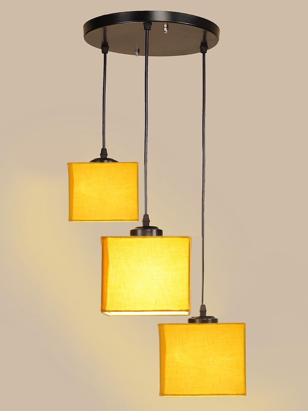 Yellow Cotton Square Cluster Hanging Lamp (10x10x27) Inches
