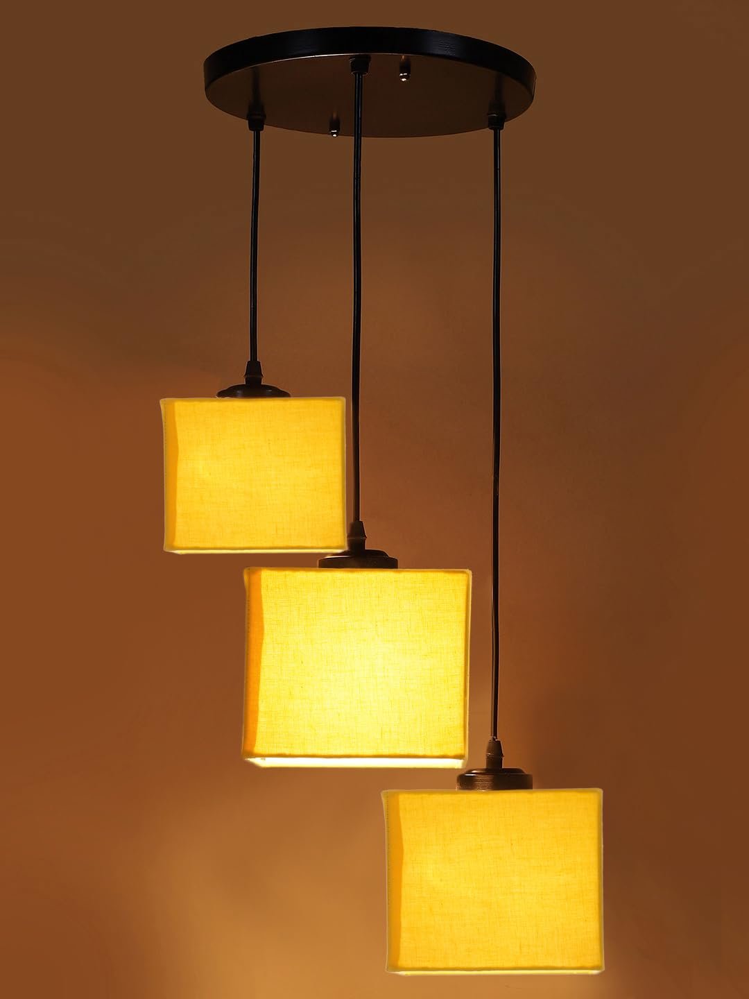 Yellow Cotton Square Cluster Hanging Lamp (10x10x27) Inches
