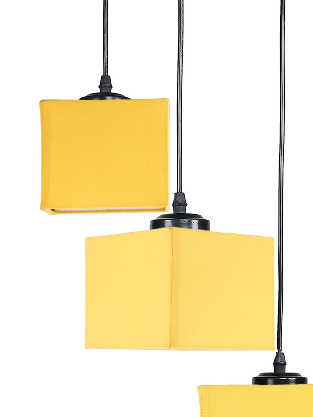 Yellow Cotton Square Cluster Hanging Lamp (10x10x27) Inches