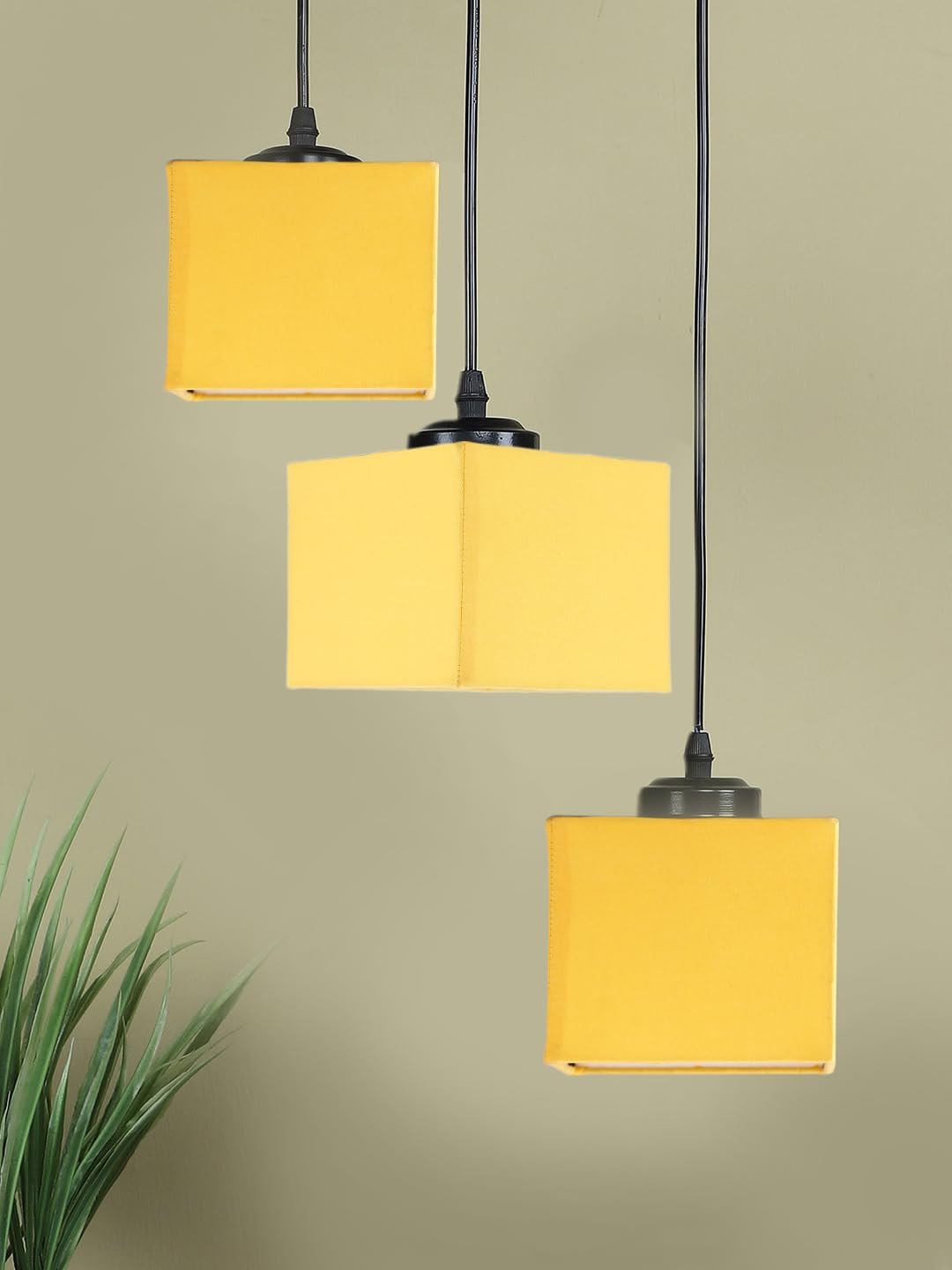 Yellow Cotton Square Cluster Hanging Lamp (10x10x27) Inches