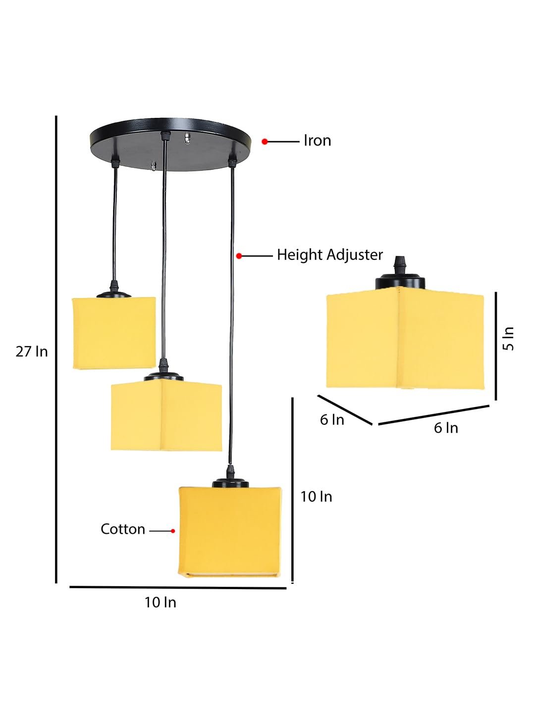 Yellow Cotton Square Cluster Hanging Lamp (10x10x27) Inches