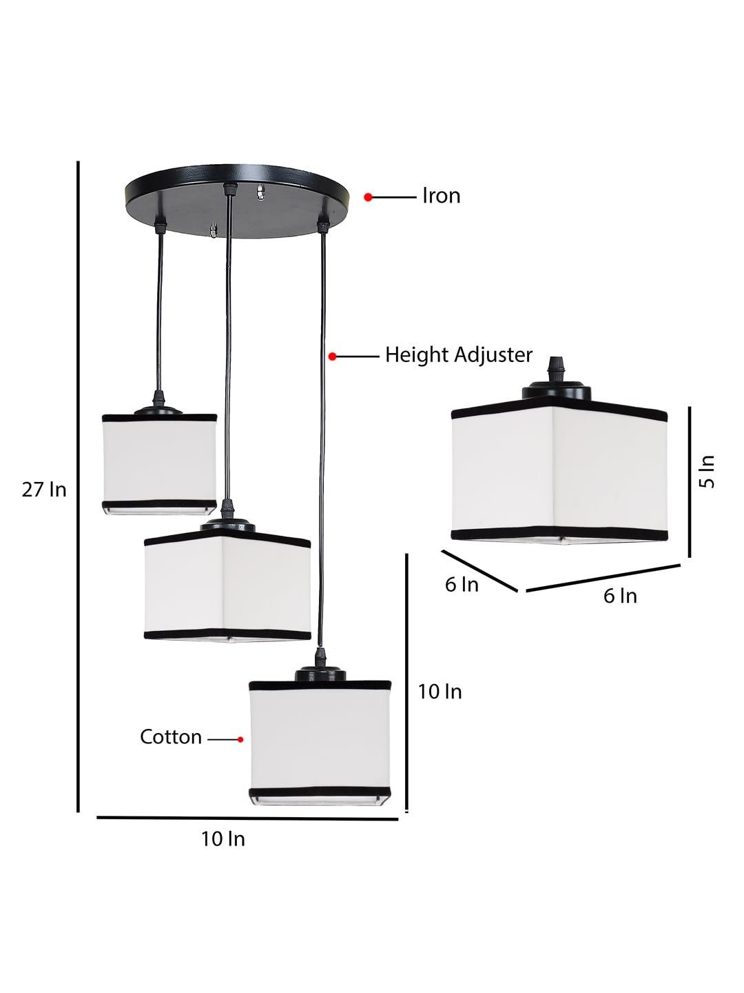 Multicolor Cotton Square Cluster Hanging Lamp (10x10x27) Inches