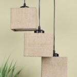 Beige Jute Square Cluster Hanging Lamp (10x10x27) Inches